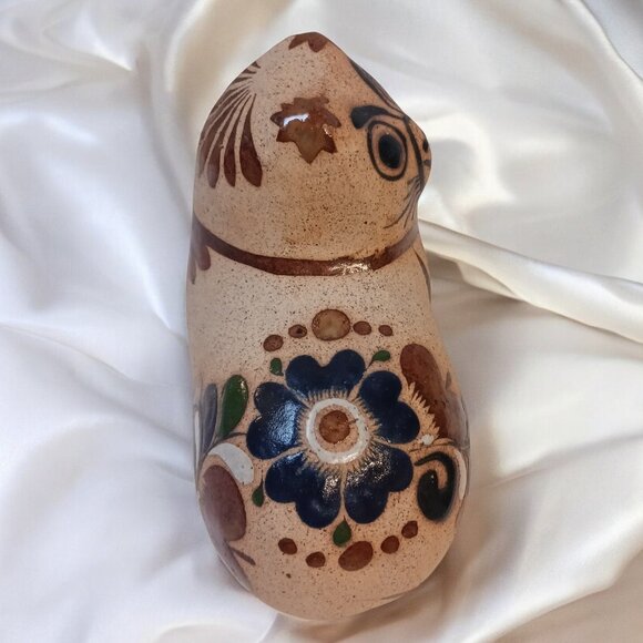 Boho Vintage Handpainted Mexican Tonalá Pottery Owl Figurine Art - Picture 6 of 13